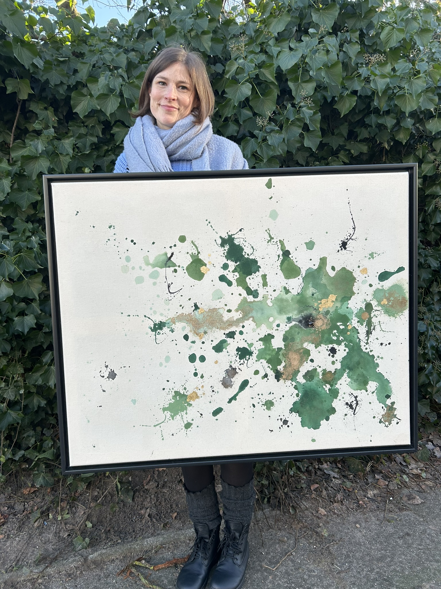 Waldbaden, 2024, Acryl und Gold auf roher Baumwollleinwand, Ansicht 3